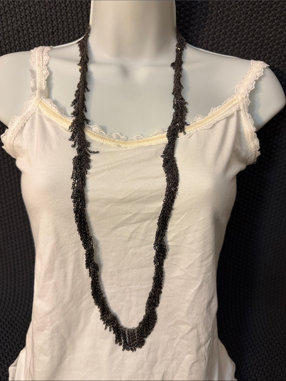 LOFT Long Black Chain Fringe Necklace - Unbranded